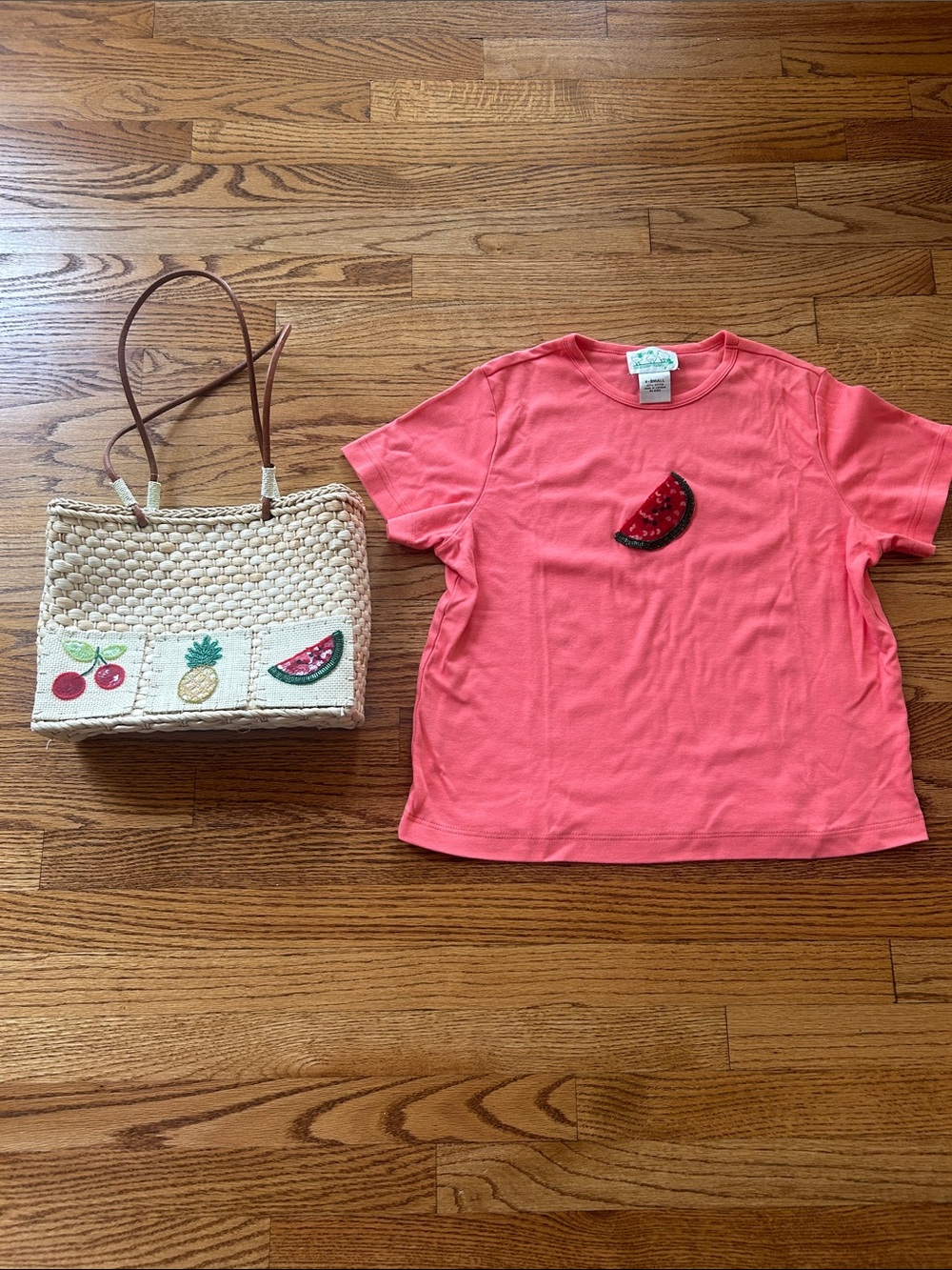 Vintage The Quacker Factory Watermelon Top Size XS and Bag
